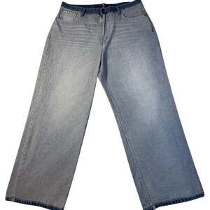 NovaMEN Jeans Mens 42 Gray Blue Wash Baggy Wide Leg Contrast Waistband Denim